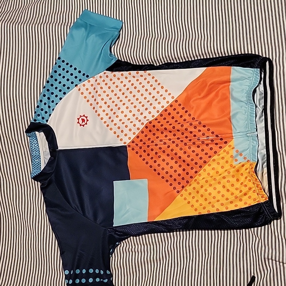 Stylish Men's Cycling Jersey in Blue, Orange, and White